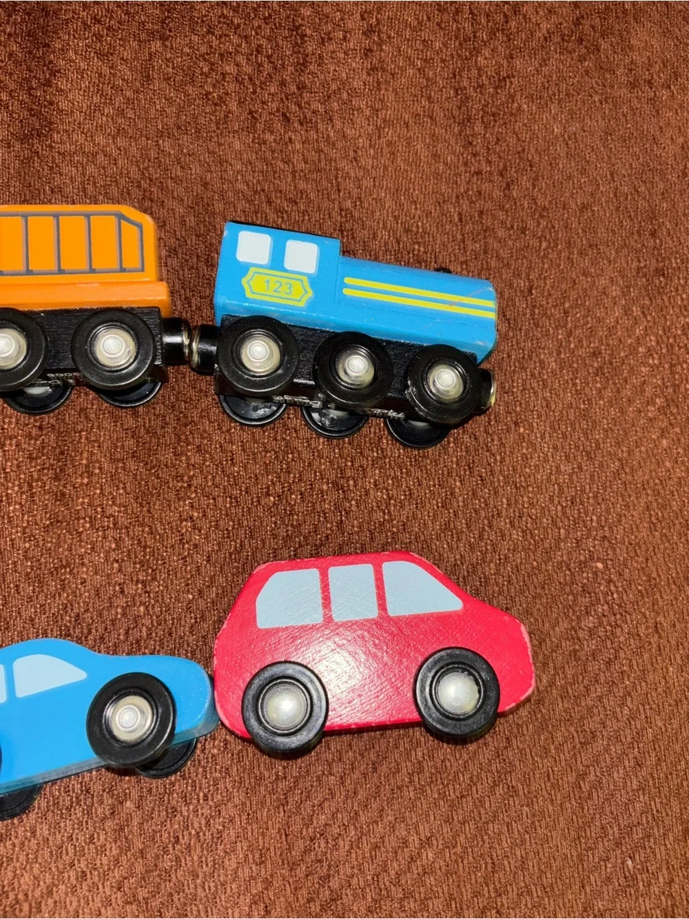Melissa & Doug Wooden Magnetic Train & Car Vehicle Set (8) Multicolor Kids Cars